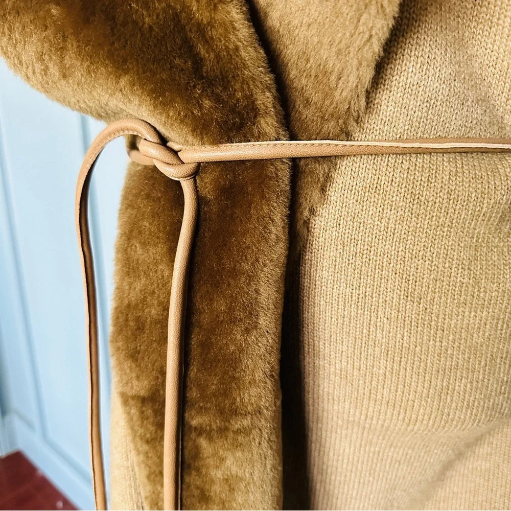 NEW Lafayette 148 NY Cammello Genuine Shearling Panel Wool and Cashmere Cardigan - Picture 10 of 13